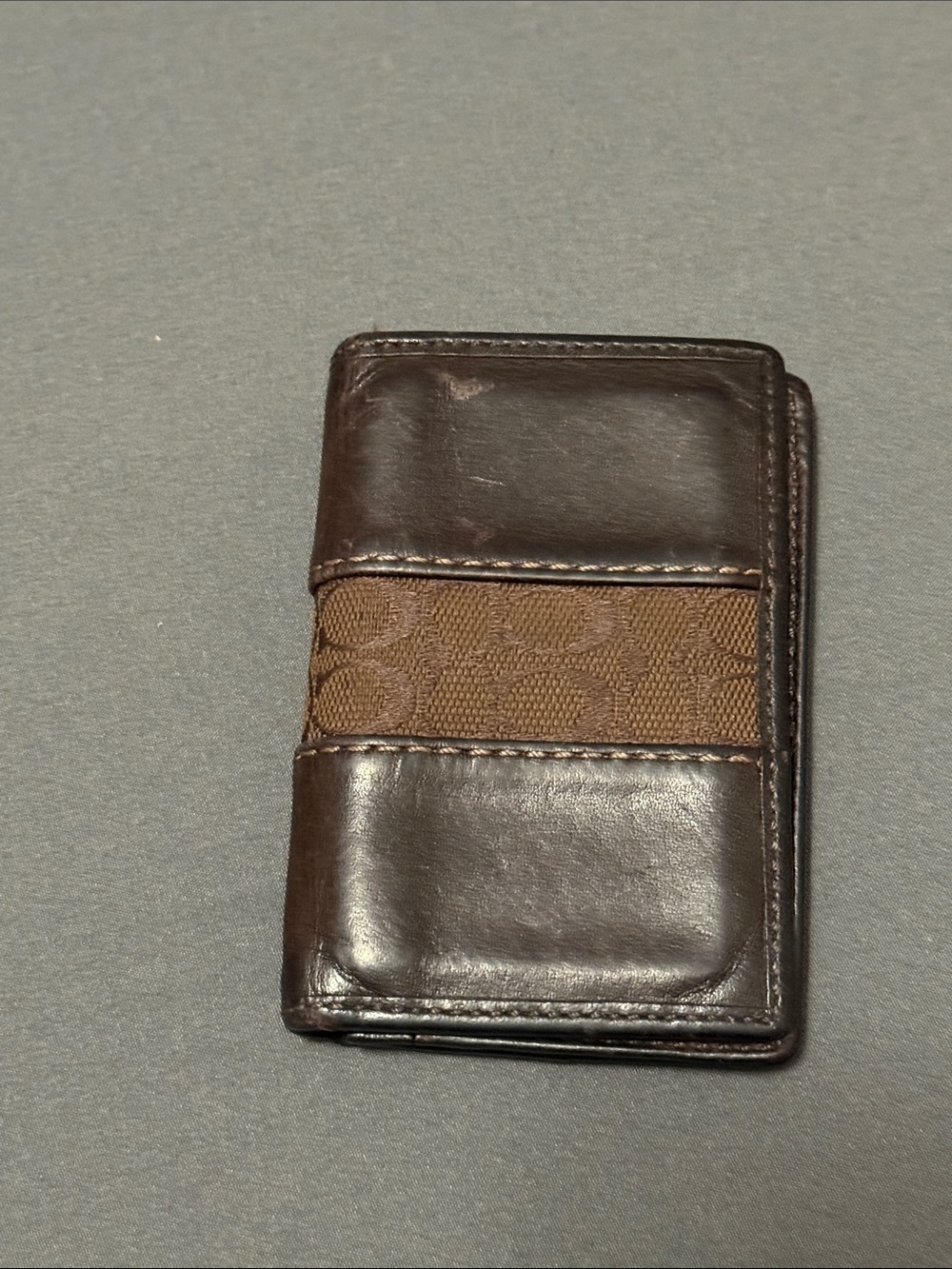 Coach Brown Leather & Signature Canvas Card Holder